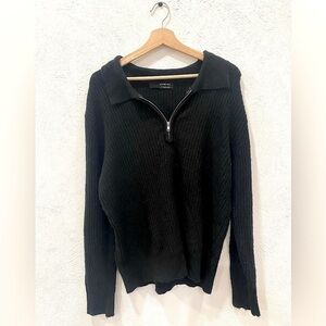 Sophie Rue Black 1/4 Zip With Collar Ribbed Knit Sweater Pullover M